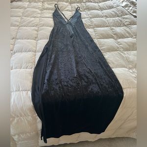 Black Crushed Velvet Deep V cross back slit dress or night gown